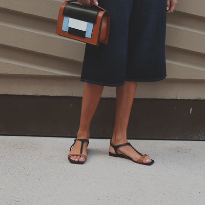 Pierre Hardy SANDALE RIO Cuir D'agneau Noir Et Cuir De Chevreau Camel