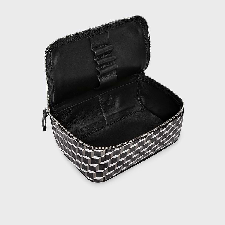 Pierre Hardy TROUSSE DE TOILETTE Toile Enduite Cube Et Cuir De Veau Noir
