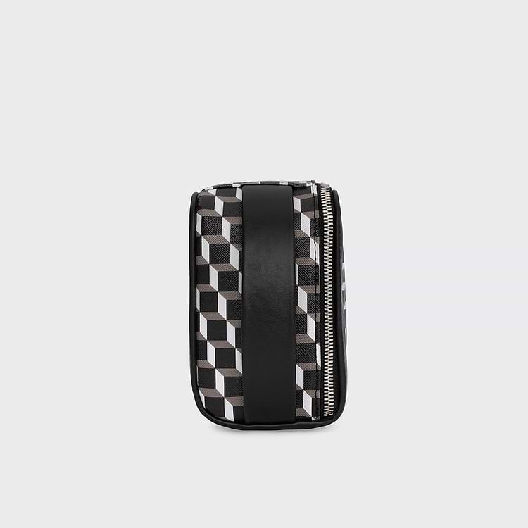 Pierre Hardy TROUSSE DE TOILETTE Toile Enduite Cube Et Cuir De Veau Noir