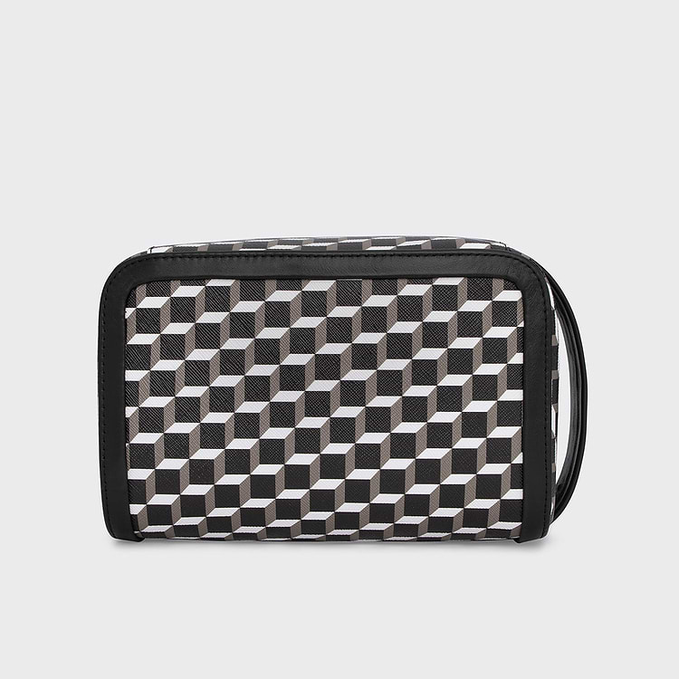 Pierre Hardy TROUSSE DE TOILETTE Toile Enduite Cube Et Cuir De Veau Noir