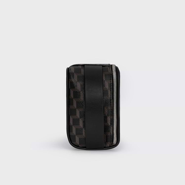 Pierre Hardy TROUSSE DE TOILETTE Toile Enduite Cube Perspective Noir Et Cuir De Veau Noir