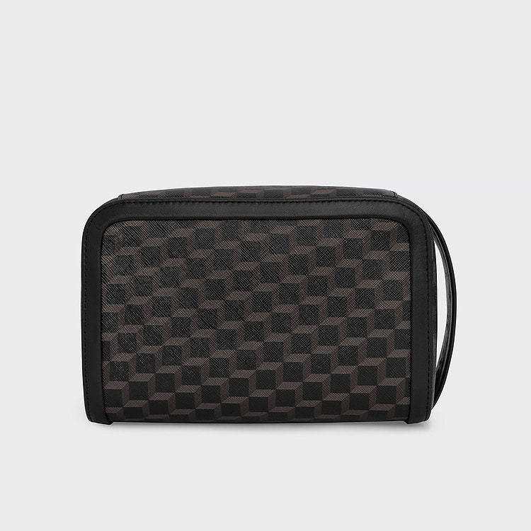 Pierre Hardy TROUSSE DE TOILETTE Toile Enduite Cube Perspective Noir Et Cuir De Veau Noir