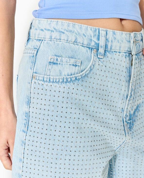 Pimkie Bermuda En Jean Avec Strass Devant - Bleu Clair