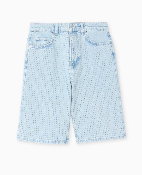 Pimkie Bermuda En Jean Avec Strass Devant - Bleu Clair
