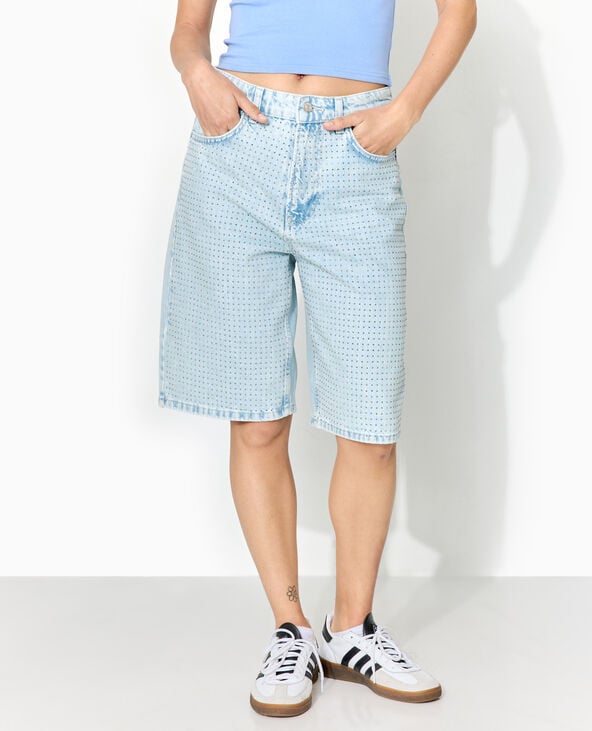Pimkie Bermuda En Jean Avec Strass Devant - Bleu Clair
