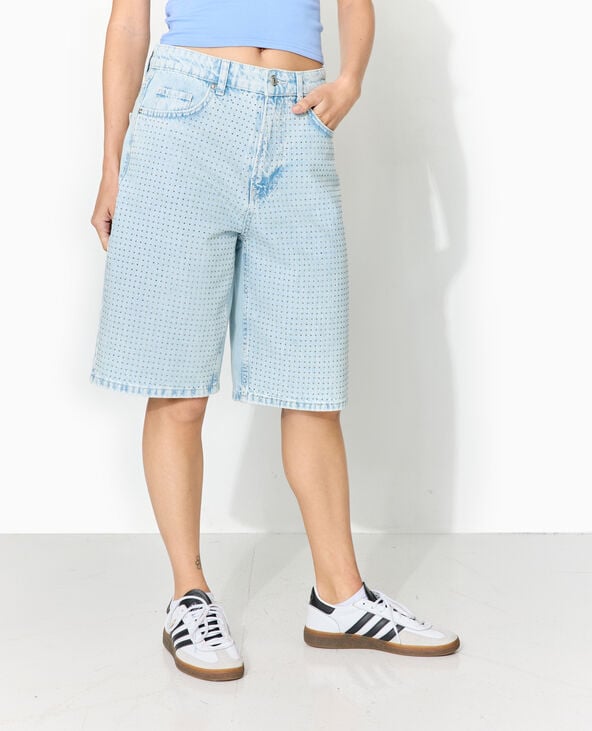 pimkie Bermuda en jean avec strass devant - Bleu clair
