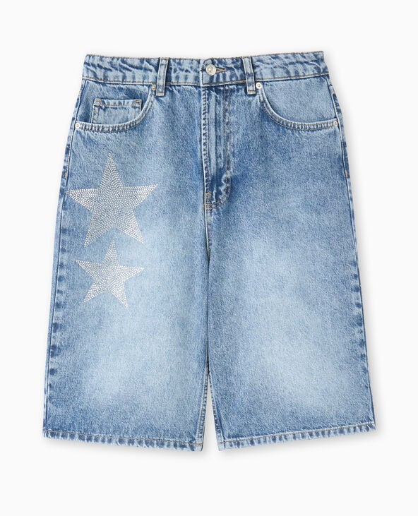 Pimkie Bermuda Large En Jean Avec étoiles En Strass - Bleu