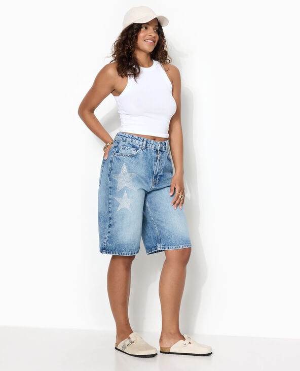 pimkie Bermuda large en jean avec étoiles en strass - Bleu