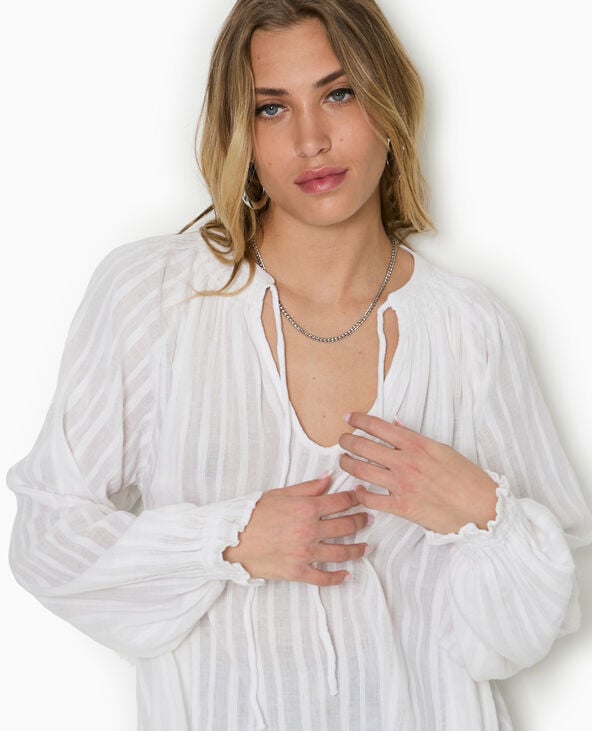 Pimkie Blouse Ample Avec Nouette Et Manches Ballons - Blanc