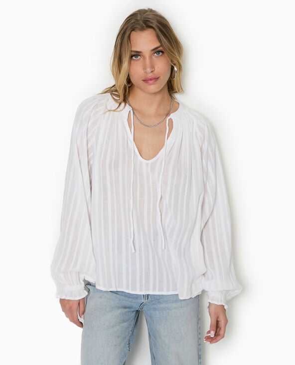 Pimkie Blouse Ample Avec Nouette Et Manches Ballons - Blanc