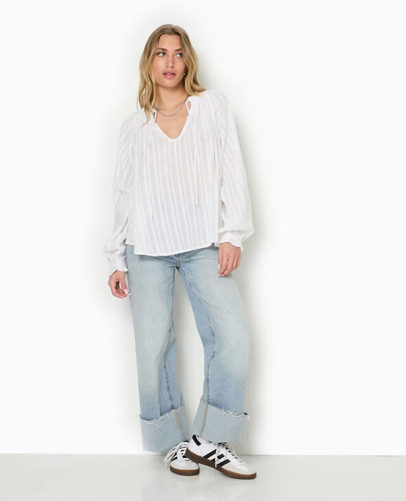 pimkie Blouse ample avec nouette et manches ballons - Blanc