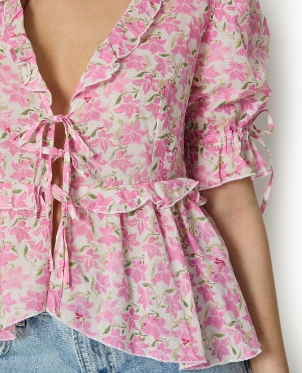 Pimkie Blouse Avec Nouettes Et Volants Motif Fleurs - Rose