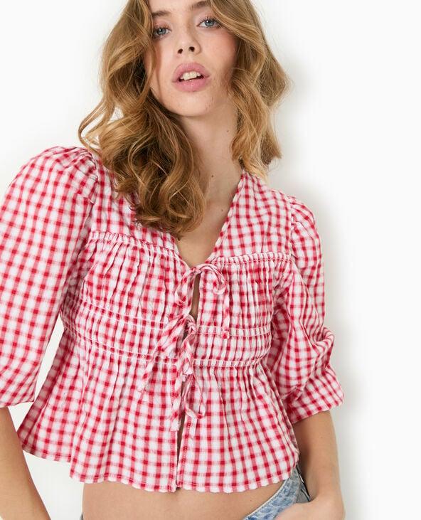 Pimkie Blouse Avec Smocks Et Nouettes Motif Vichy - Rouge