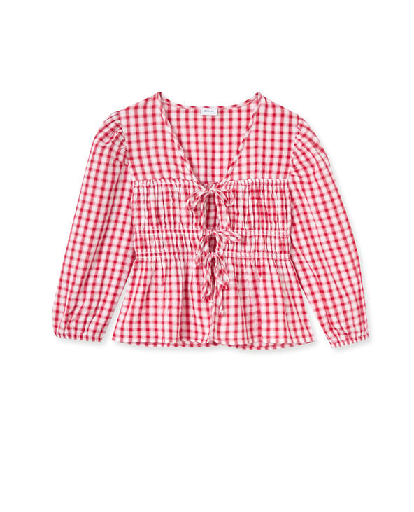 Pimkie Blouse Avec Smocks Et Nouettes Motif Vichy - Rouge
