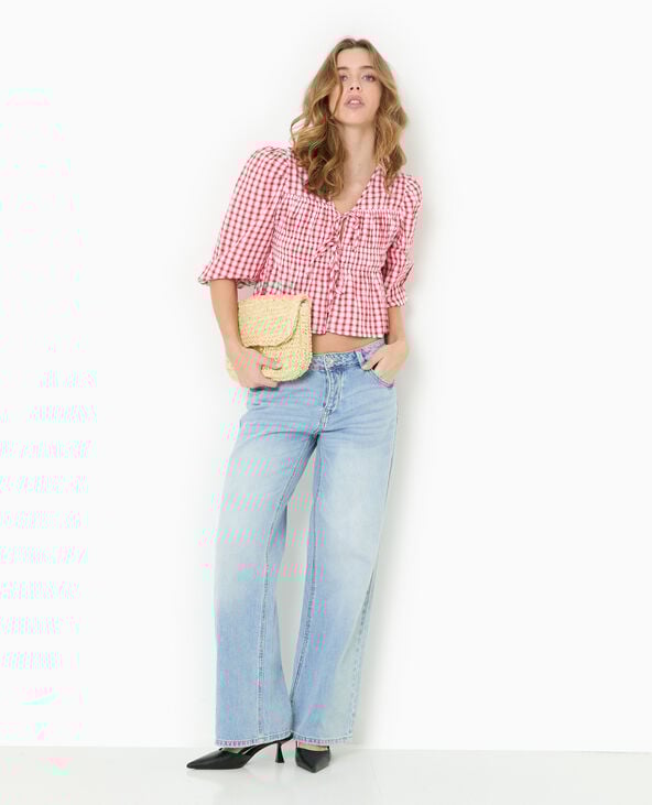 pimkie Blouse avec smocks et nouettes motif vichy - Rouge