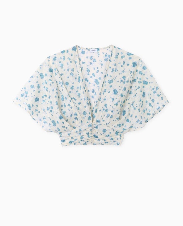 Pimkie Blouse Courte Manches Papillons Motif Fleurs - Blanc
