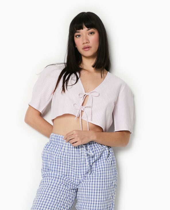 Pimkie Blouse Courte Rayée Avec Nouettes - Rose Clair