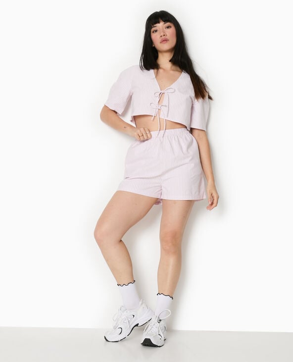 pimkie Blouse courte rayée avec nouettes - Rose clair