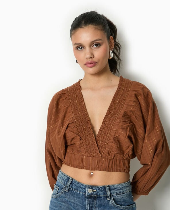 Pimkie Blouse Décolletée Avec Manches Chauve-souris - Marron