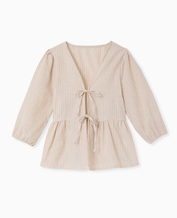 Pimkie Blouse Rayée Avec Nouettes Et Manches Bouffantes - Beige