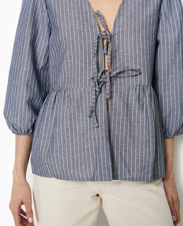 Pimkie Blouse Rayée Avec Nouettes Et Manches Bouffantes - Bleu Marine