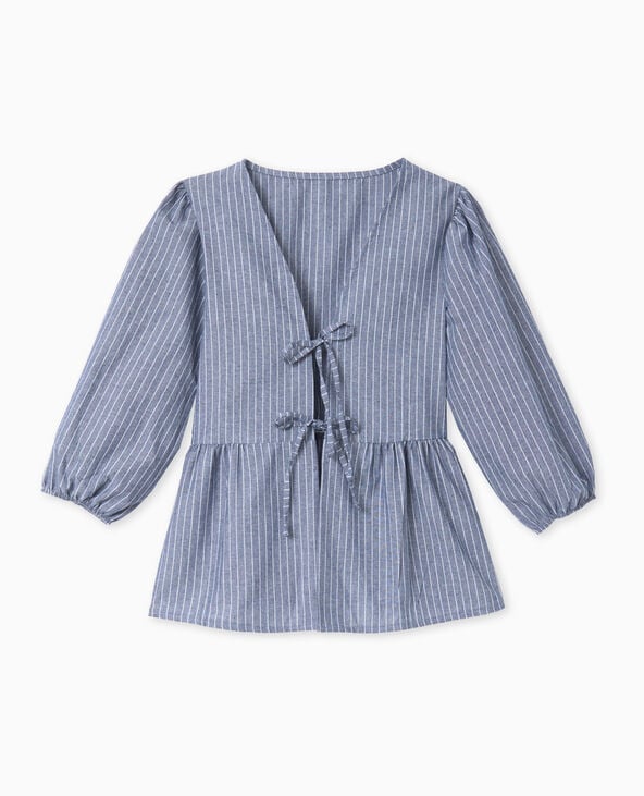 Pimkie Blouse Rayée Avec Nouettes Et Manches Bouffantes - Bleu Marine