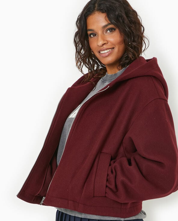 Pimkie Blouson Zippé Avec Capuche Effet Drap De Laine - Bordeaux