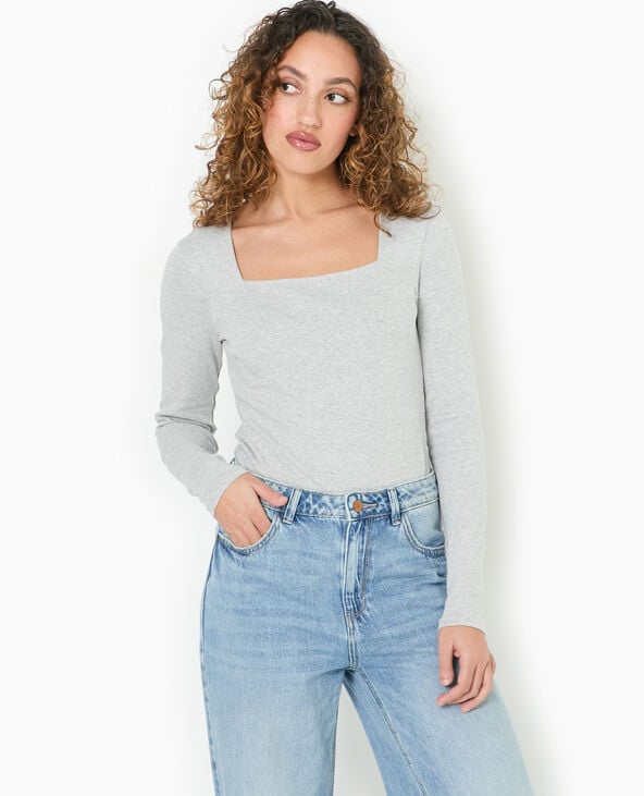 Pimkie Body Manches Longues Encolure Carrée - Gris Chiné