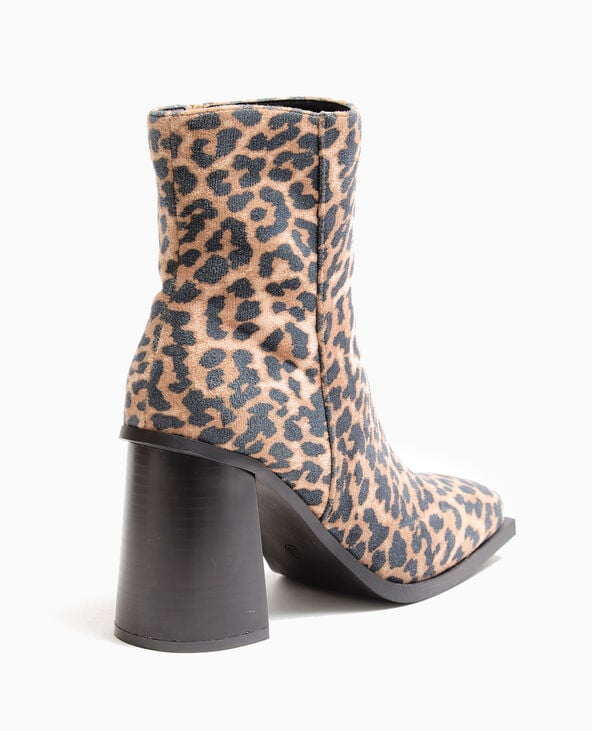 Pimkie Boots à Talons Bouts Carrés Motif Léopard - Beige