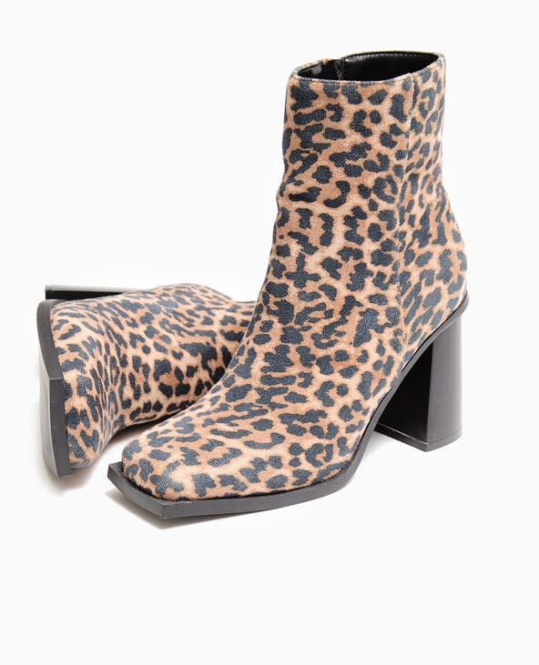 Pimkie Boots à Talons Bouts Carrés Motif Léopard - Beige