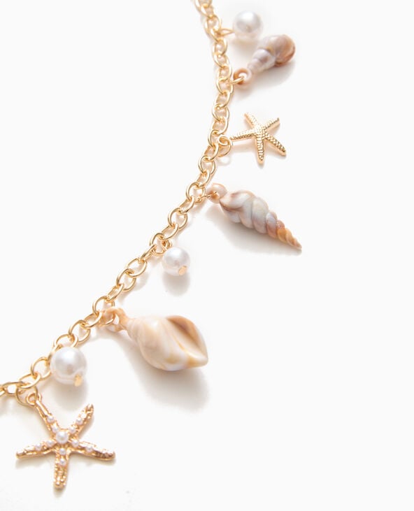 Pimkie Ceinture Chaîne Avec Perles Et Coquillages - Doré