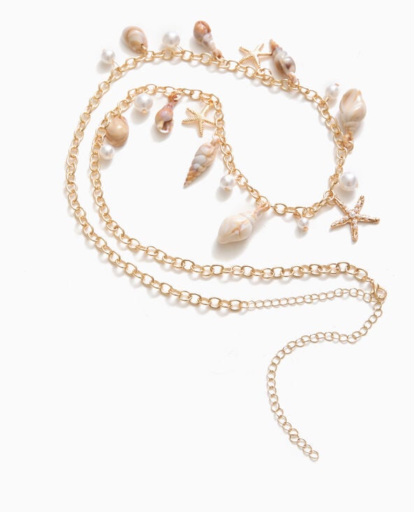 Pimkie Ceinture Chaîne Avec Perles Et Coquillages - Doré