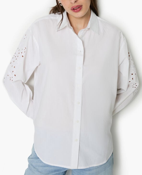 pimkie Chemise avec manches broderie anglaise - Blanc