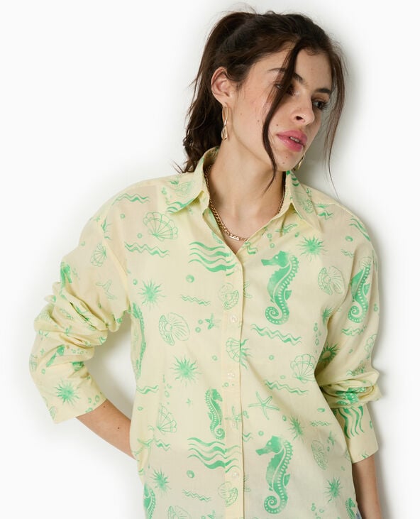 Pimkie Chemise En Voile De Coton Motif Coquillages - Jaune Pâle