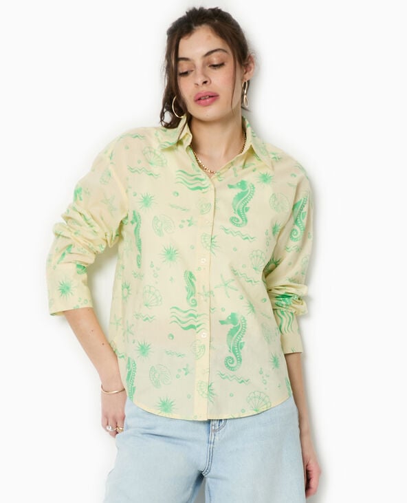 Pimkie Chemise En Voile De Coton Motif Coquillages - Jaune Pâle