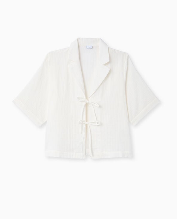 Pimkie Chemise Manches Courtes Avec Liens à Nouer - Blanc