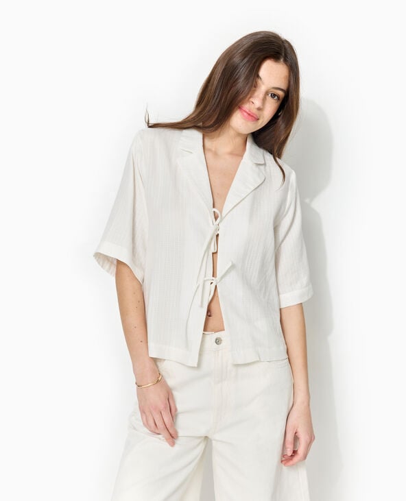 Pimkie Chemise Manches Courtes Avec Liens à Nouer - Blanc