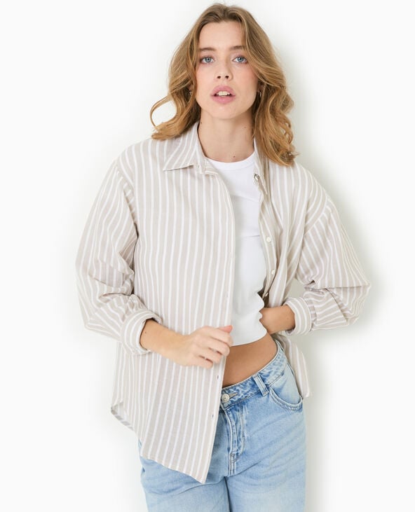 Pimkie Chemise Oversize Avec Lin Motif Rayures - Beige
