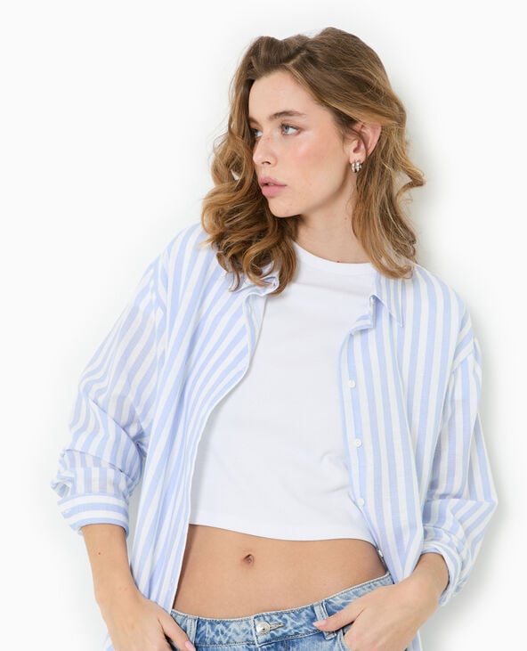 Pimkie Chemise Oversize Avec Lin Motif Rayures - Bleu