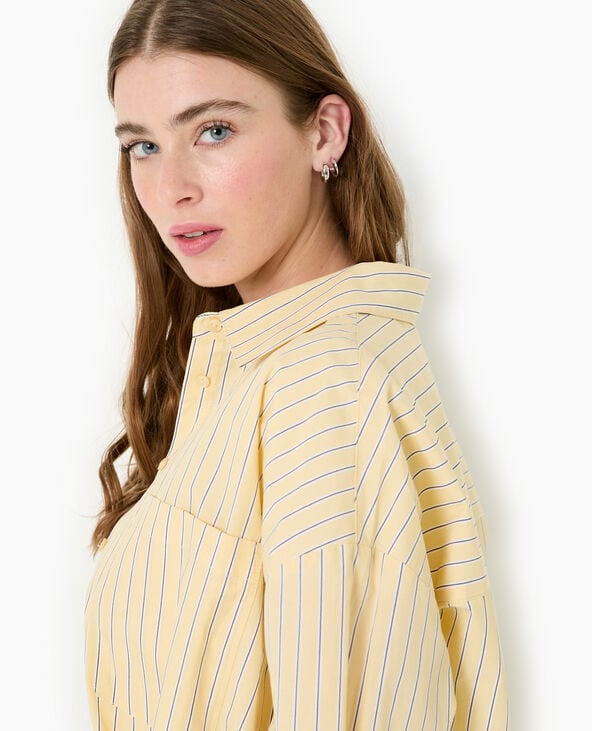 Pimkie Chemise Oversize Rayée Avec Poches - Jaune Pâle