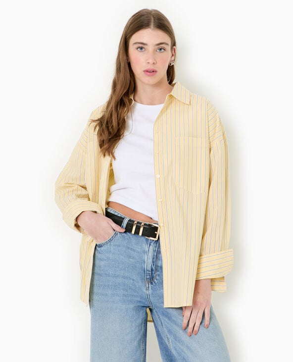 Pimkie Chemise Oversize Rayée Avec Poches - Jaune Pâle
