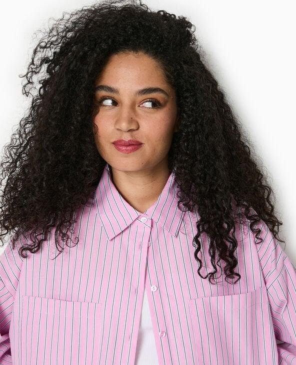 Pimkie Chemise Oversize Rayée Avec Poches - Rose Poudré