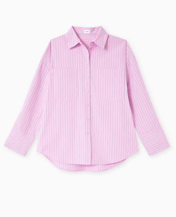 Pimkie Chemise Oversize Rayée Avec Poches - Rose Poudré