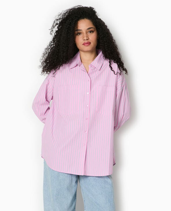 Pimkie Chemise Oversize Rayée Avec Poches - Rose Poudré