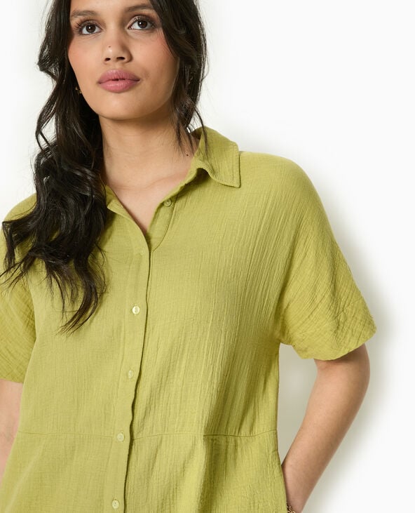 Pimkie Combishort Boutonnée En Gaze De Coton - Vert Kaki