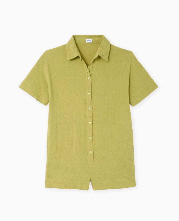 Pimkie Combishort Boutonnée En Gaze De Coton - Vert Kaki