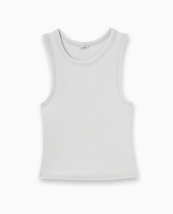 Pimkie Débardeur Court En Maille Côtelée Acid Wash - Gris Clair