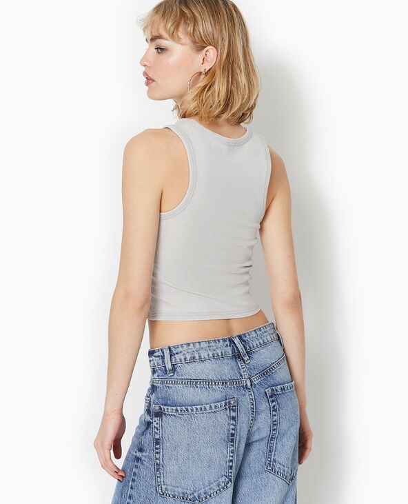 Pimkie Débardeur Court En Maille Côtelée Acid Wash - Gris Clair