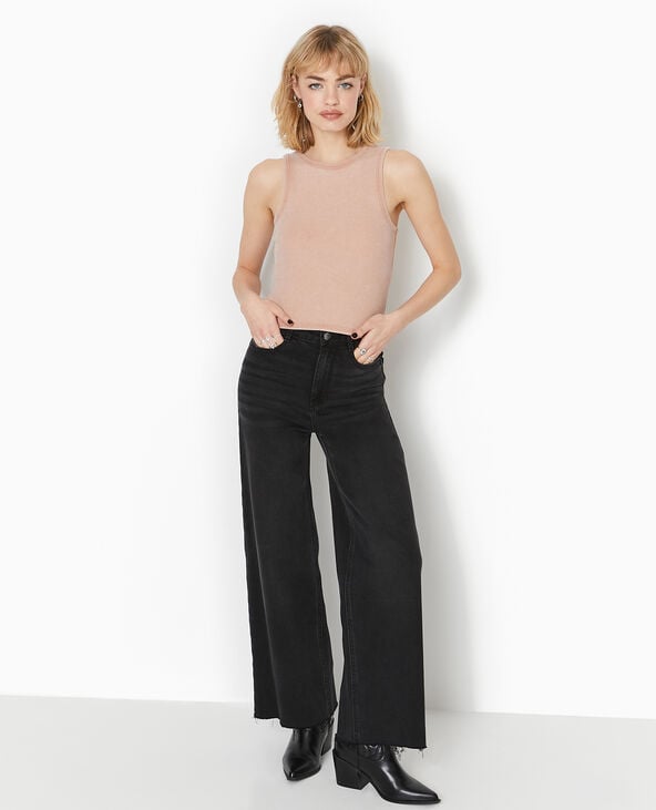 Pimkie Débardeur Court En Maille Côtelée Acid Wash - Taupe