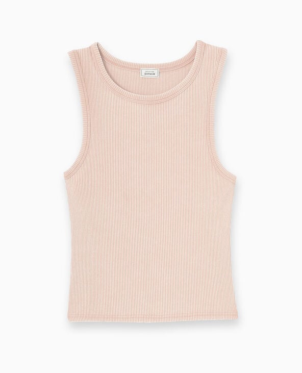 Pimkie Débardeur Court En Maille Côtelée Acid Wash - Taupe